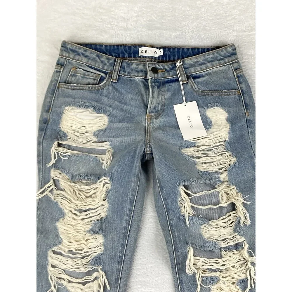 Cello Womens Jeans Blue Size‎ 3 Slim Ripped Mid Rise Size 3 NWT - Picture 2 of 15